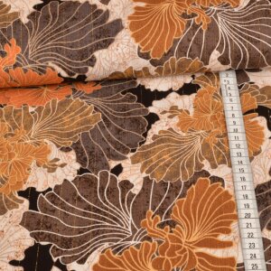 Viscose with Glitter - Abstract Art of Leaves on Taupe