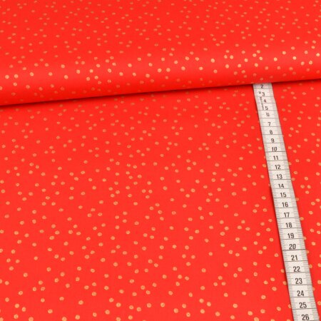 cotton fabric foil print - golden dots on red
