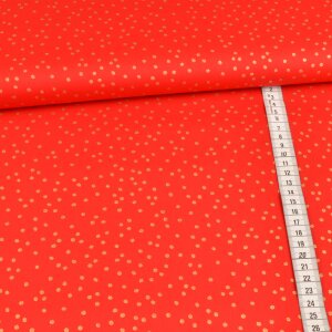cotton fabric foil print - golden dots on red
