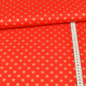 cotton fabric foil print - golden stars on red