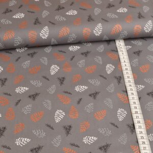 cotton fabric foil print - pinecone on grey