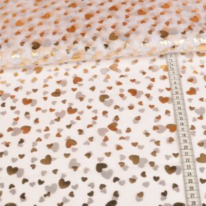 Stretch tulle swafing - goldhearts on white