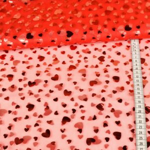 Stretch tulle swafing - hearts on red