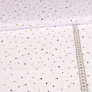 Stretch tulle swafing - mini glitter hearts on white