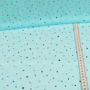 Stretch tulle swafing - mini glitter hearts on light blue