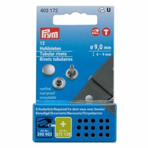Hollow rivets, 6-9mm, silver, 12 pieces (403172)