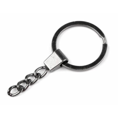 Key ring with chain - Ø30 mm nickel black