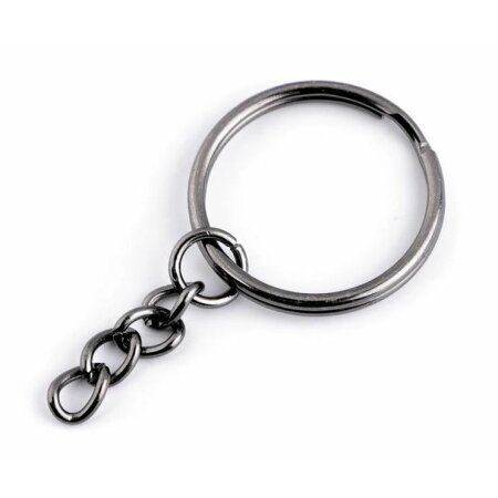Key ring with chain - Ø25 mm nickel black