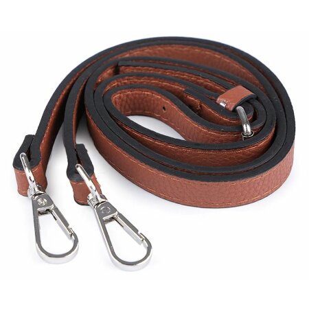 Bag strap with carabiners adjustable 113-123 cm - Cognac Brown Nickel