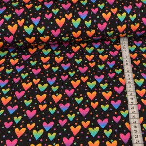 Summersweat French Terry - Rainbow Galaxy Hearts - Black