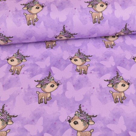deco fabric rosalie deer butterfly dream on lilac - glitzerpüppi exclusive in-house production