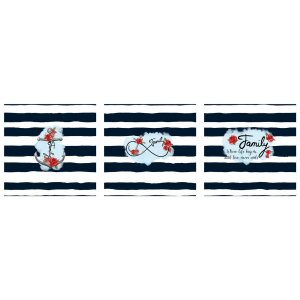 Decorative fabric pocket panel maritime family on navy...