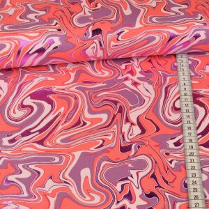 French Terry Foil Print - Pink Waves - Rosé