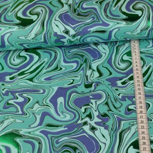French Terry Foil Print - Green Waves - Mint