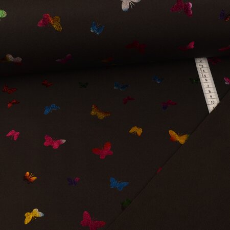 Softshell Foil Print - Multicolor Butterflies - Black