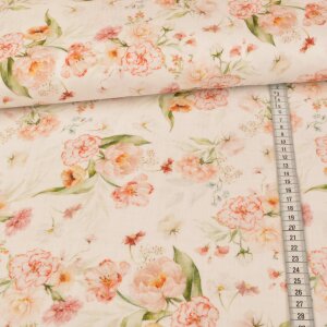 Musselin 100% Cotton - Flowers on White