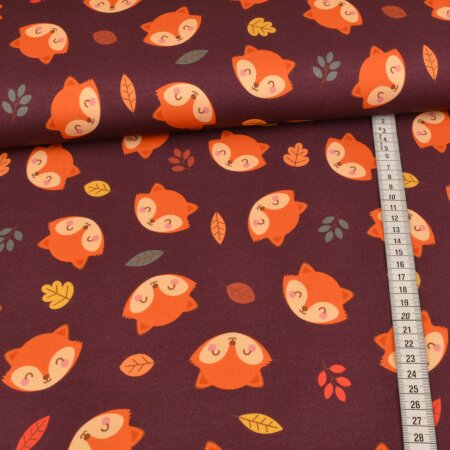 French Terry Swafing - Fox & Autumn Leaves - Bordeaux