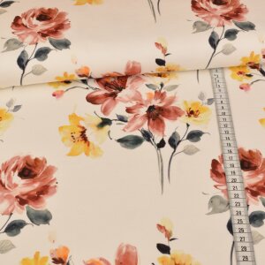 French Terry Swafing - Lillies & Roses - Cream