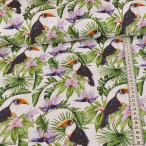 Muslin Cotton - Tropical Tucan on White