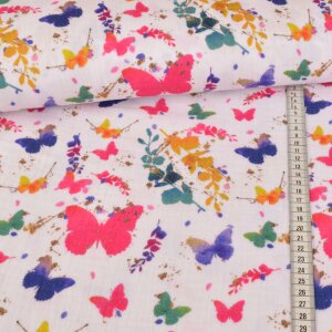 Muslin Cotton - Colorful Butterflydream on White