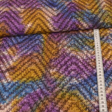 cotton woven fabric - unique batik zig zag- multicolor purple