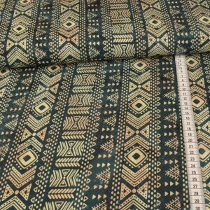cotton woven fabric - unique batik aztec - dark petrol