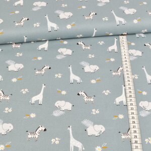 Cotton woven fabric - African animals on gray