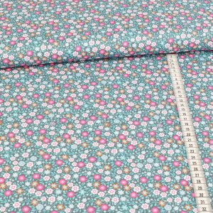 Cotton woven fabric - flower meadow on gray