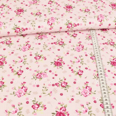 Cotton woven fabric - rose magic on soft pink