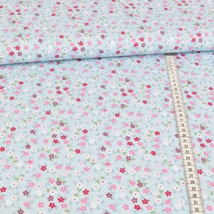 Cotton woven fabric - cute flowers on baby blue