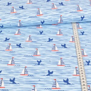 Jersey - sailboats and whale fin on blue