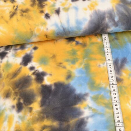 Summer sweat French terry - batik style navy blue yellow