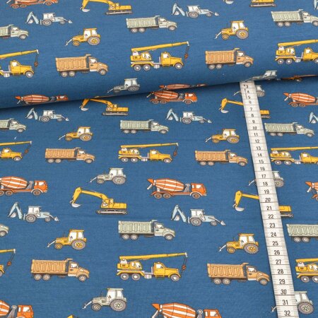 Summer sweat French Terry - construction vehicles on blue