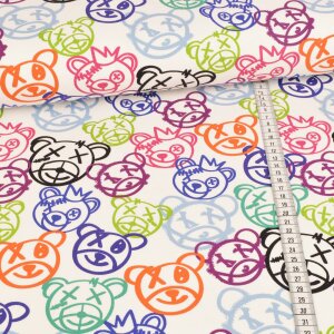 Summer sweat French terry - colorful bear doodles on white