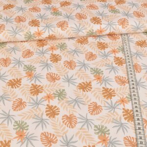 cotton fabric - leaves wool white