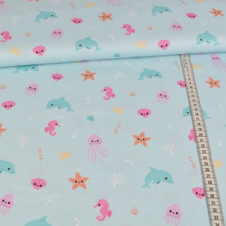 cotton fabric - Dolphin seahorse and co.