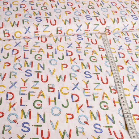 cotton fabric - Colored pencil letters white