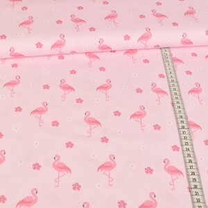 cotton fabric - Flamingos and flowers on pink