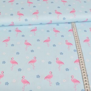 cotton fabric - Flamingos and flowers on blue