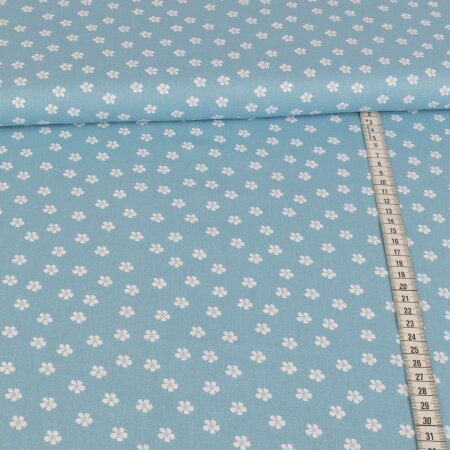 cotton fabric - White flowers on blue
