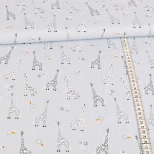 cotton fabric - Giraffes and flowers on blue