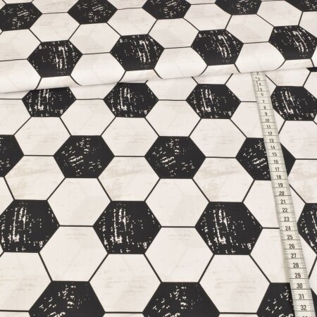 Cotton Fabric Swafing - Football Hexagons Black White