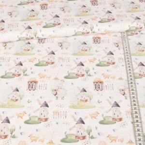 Cotton Fabric Swafing - Windmill & cute animals