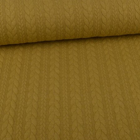 Knit Jaquard knitted Fabric with Braid Pattern Olive Green