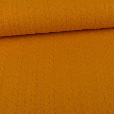 Knit Jaquard Knitted Fabric with Braid Pattern Ochre