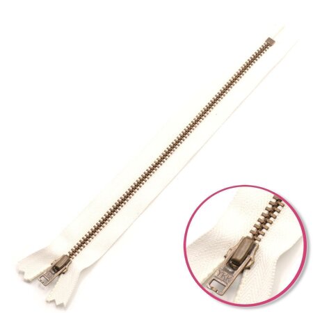 Zipper White 8cm Non Seperable with Teeth Metalic Antique YKK (0643475-501)