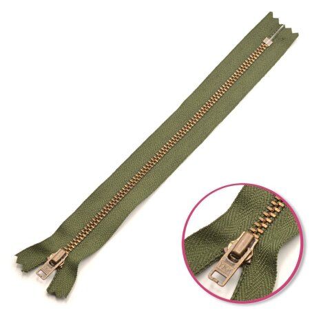 Zipper Olive Green Non Seperable with Teeth Metalic Antique YKK (0643475-547)