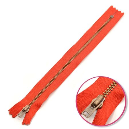 Zipper Light Red 10cm Non Seperable with Teeth Metalic Antique YKK (0643475-820)