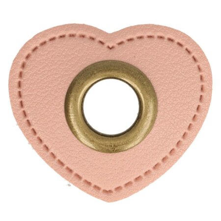 Leatherette Eyelette Patch Heart Light Pink 8mm - Bronze