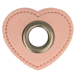 Leatherette Eyelette Patch Heart Light Pink 8mm - old-Silver